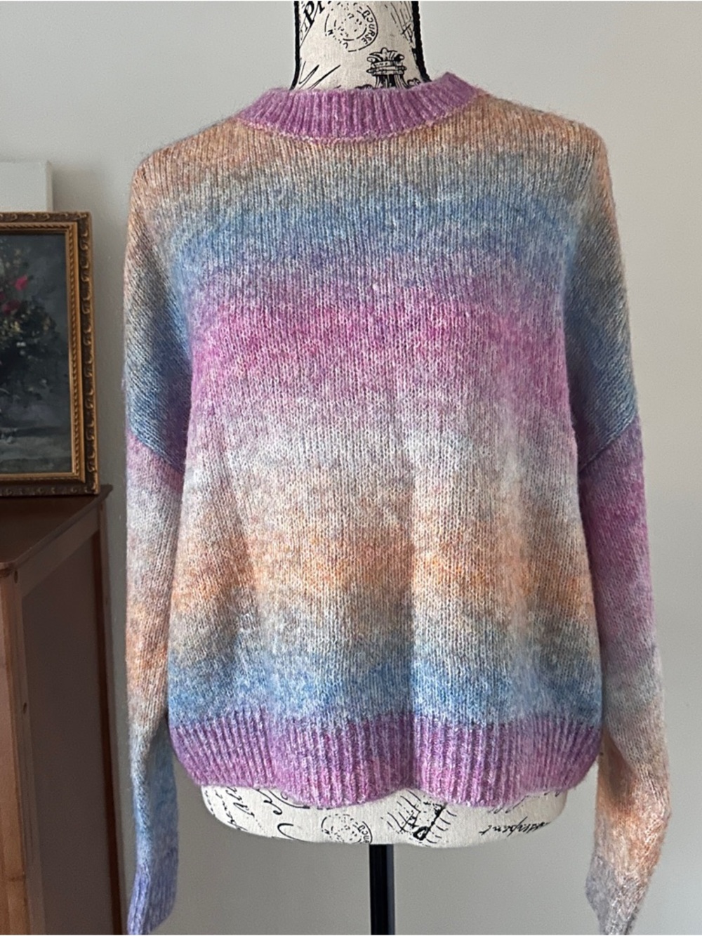 Pistola Rainbow Pastel Fuzzy Knit Sweater Size M Mohair Wool Blend